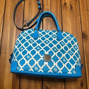 Dooney & Bourke Blue and White Sanibel Zip Zip Satchel